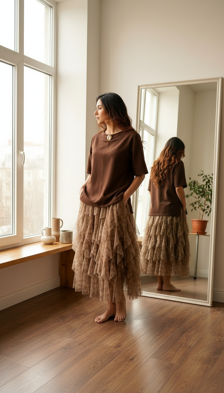 Mocha Tiered Tulle Skirt
