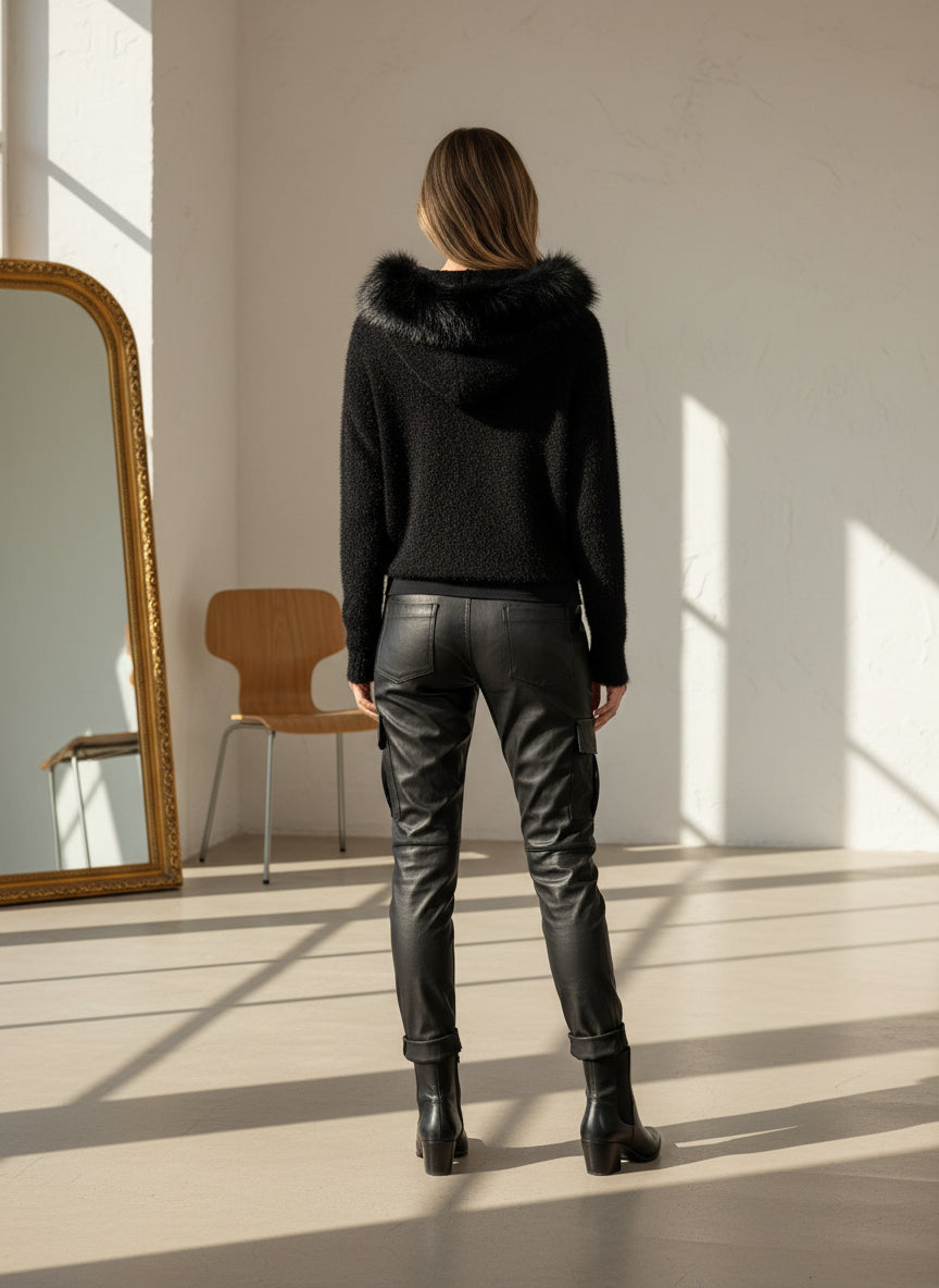 Black Faux Fur Luxury Women's Hoody