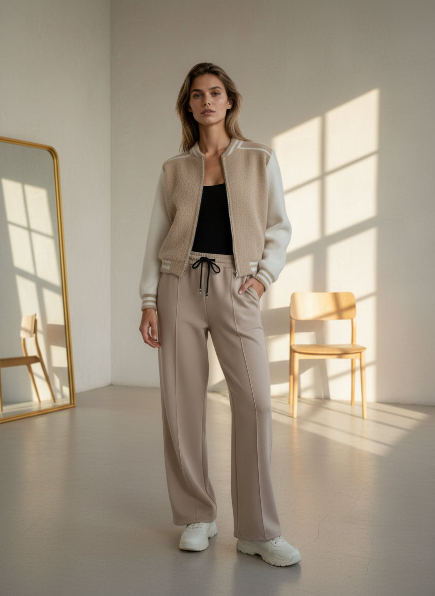 Mocha Varsity Zip-Up Top