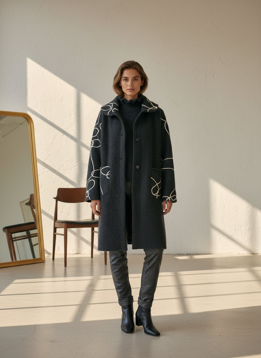 Charcoal Grey Rope Detail Coat