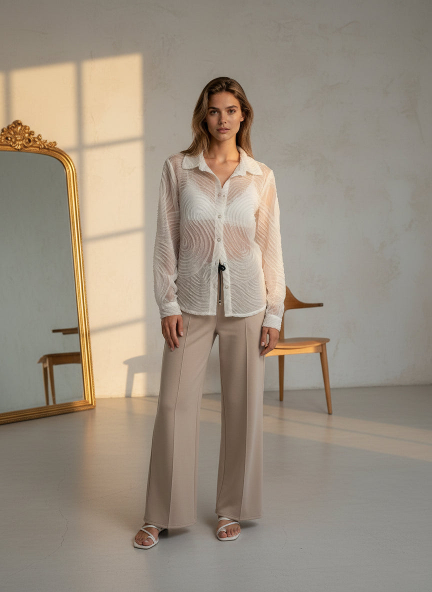 Italian Off-White Swirl Detail Shirt